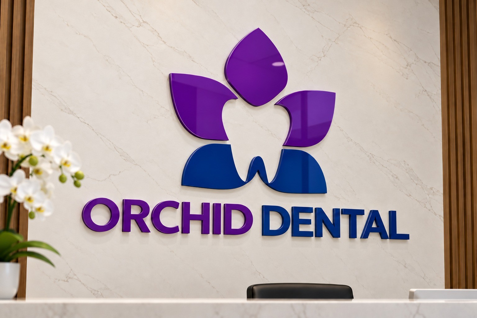 Orchid Dental reception branding design